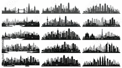 Diverse City Skylines Silhouette, Architecture, Urban Design, Vector Art