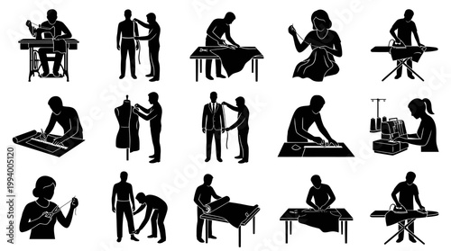 Tailor, Seamstress, Dressmaker, Sewing, Fashion, Craft, Design, Industry Icons