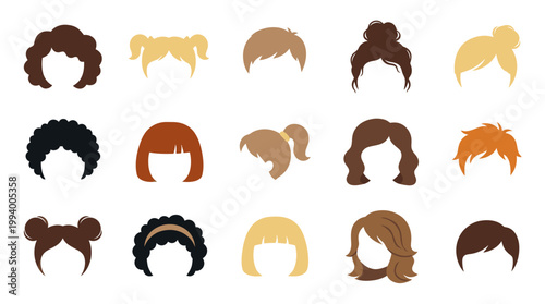 Flat Design Collection of Diverse Hairstyles for Characters