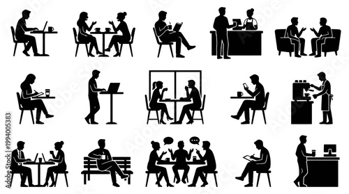 Black and White Silhouettes of People in a Coffee Shop