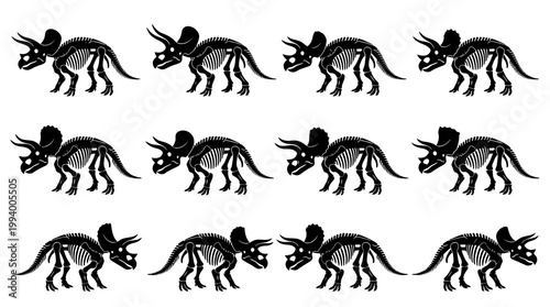 Black and White Triceratops Dinosaur Skeletons Pattern