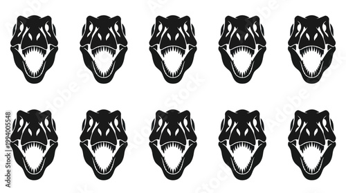 Black and White Dinosaur Head Vector, T-Rex Icon, Stylized, Tribal Art