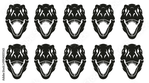 Black Dinosaur Head Icon Set, Wildlife And Nature Graphics