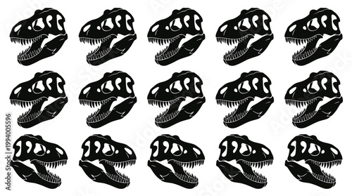 Paleontology Dinosaur Skull Black  White Line Art Vector Glyph Pattern