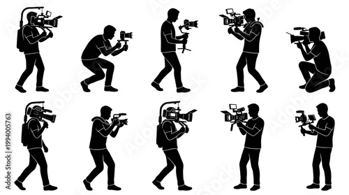 Video Production Crew Silhouettes: Cameraman and Videographer Vector Icons