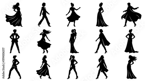 Diverse Black Silhouette Vector Art of Women: Fashion, Business, and Elegant Female Figures