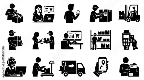 E-commerce, Logistics  Delivery Glyph Icons Set