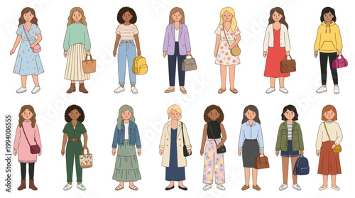 Diverse Women Fashion Flat Illustration - Lifestyle, Clothing