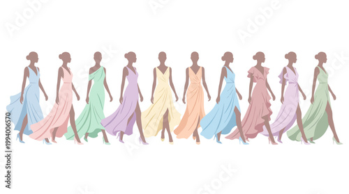 Fashion Vector: Diverse Women in Flowing Evening Gowns