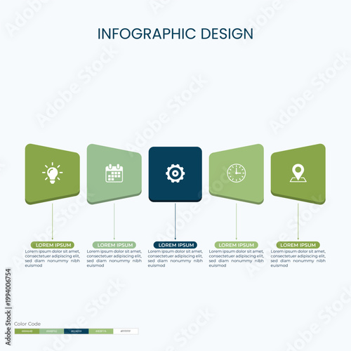 Round square five step infographic vector design