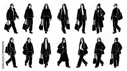 Black  White Fashion Vector Art: Women Models in Stylish Outfits