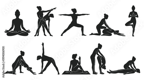 Yoga Poses Silhouettes - Health and Wellness Art