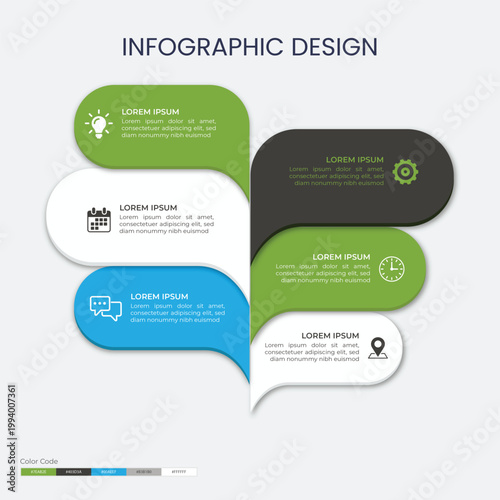Modern Curved Step Infographic Vector Template with Clean Minimal Layout