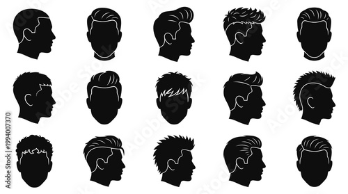 Men's Hairstyles and Haircuts Vector Icons Collection for Grooming and Barbershop Designs