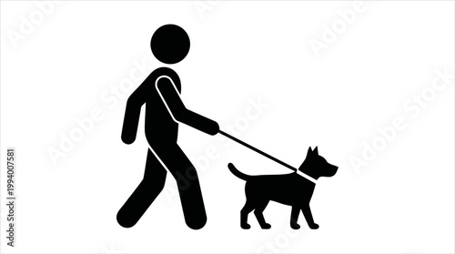 Fotografie Stick figure walking a dog on a leash, simple icon illustration
