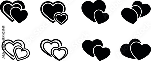 set of love hearts in flat design vector illustration for romance and relationships