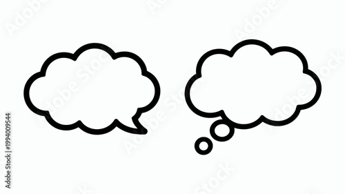 This image displays two distinct black outlined speech bubbles or thought bubbles offering space for text or visual content within high quality professional detailed modern elegant