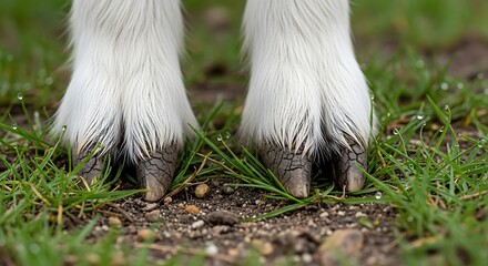 Close-up photos of a goat's hooves in the grass