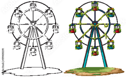 Photos Colorful Ferris Wheel with Matching Black and White Outline