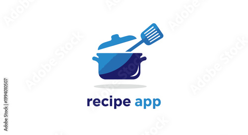 Modern Recipe App Logo Featuring Cooking Pot and Spatula.