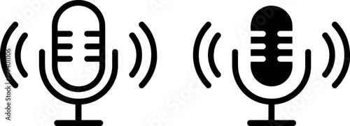 two black microphones on stand vector illustration