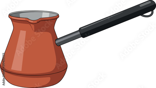 Turkish coffee pot cezve with handle traditional brewing utensil isolated illustration