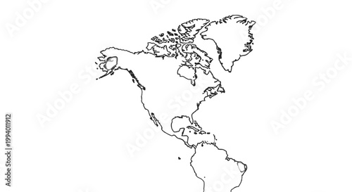 Outline map of North America, Central America, and South America showing the continents and major islands.