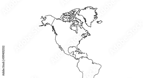 A black and white line drawing of North America.