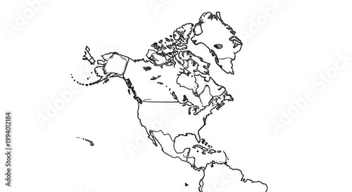 Black and white outline map showing the geographical boundaries of North America and parts of Central and South America.