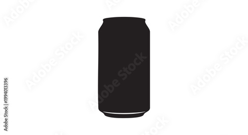 Single black and white vector silhouette of an aluminum beverage can for drinks.