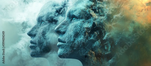 Ethereal Portraits of AI Faces Emerging from Dreamlike Clouds