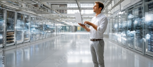 Futuristic Technology Vision of Data Analysis in Modern Server Room