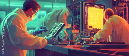 Scientist in Protective Coveralls Working in High-Tech Laboratory Environment