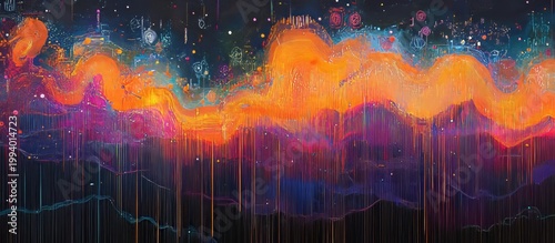 Vibrant Woven Tapestry of Glowing Threads in Abstract Art Design
