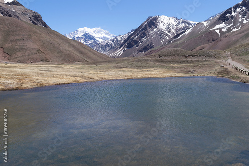 Aconcagua mendoza andes mountain landscape with lake