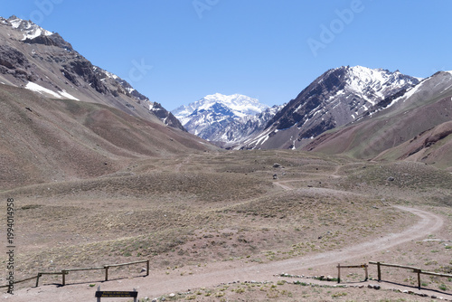 Aconcagua peak dominating andes mountains landscape in mendoza