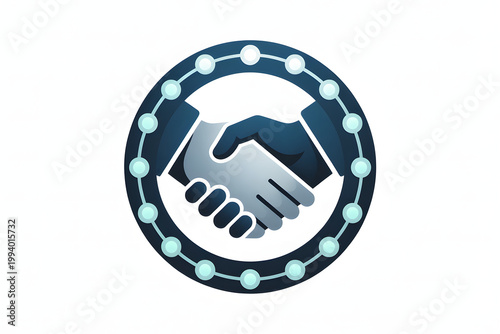 A handshake icon within a circular graphic symbolizing partnership and cooperation