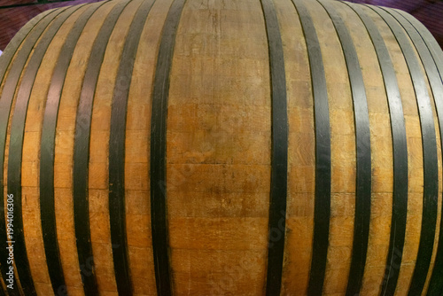 Large oak wine barrel aging viticulture process