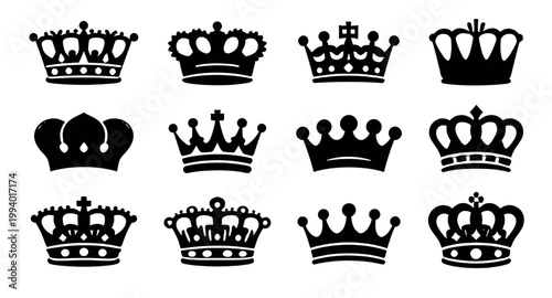 Obraz na plátne crown, royal, king, queen, silhouette, black, icon, symbol, luxury, regal, monar