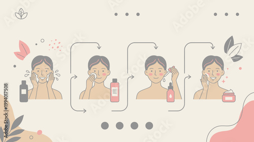 Sequence of people performing skincare routine with cleansing and moisturizer demonstration.