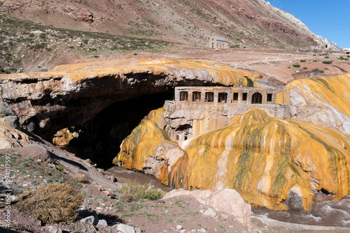 Puente del inca natural bridge and thermal springs in andes mountains