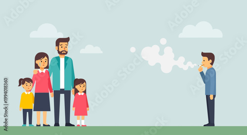 World No-Tobacco Day illustration Family affected by secondhand smoke, highlighting health risks