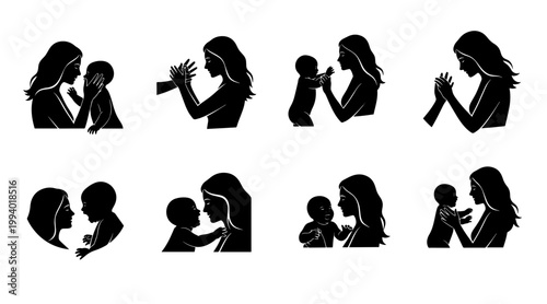 Bilde på lerret Mother and Baby Silhouette Collection: Tender Moments of Love and Connection, Di