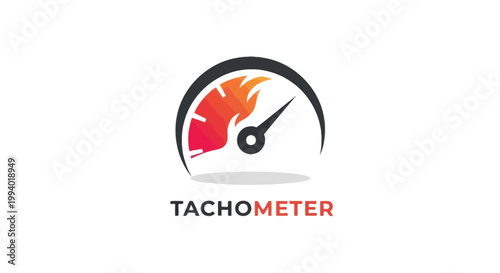 Modern Tachometer Logo Design with Fiery Red and Orange Colors.
