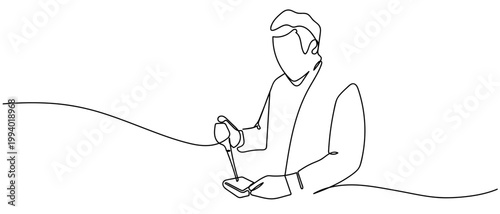 The chemist is squeezing the experimental chemicals. in Single continuous line drawing Editable stroke.