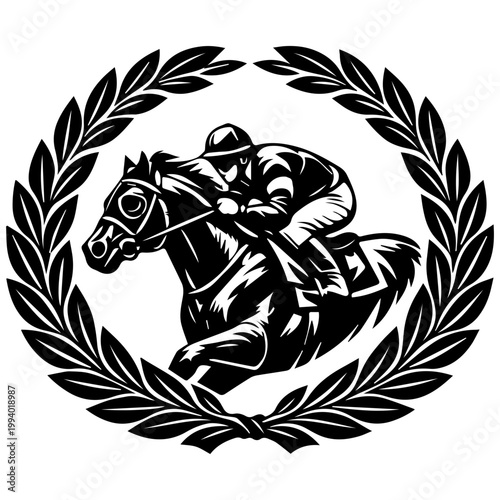 Horse racing derby jockey laurel icon with transparent background racing sport symbol
