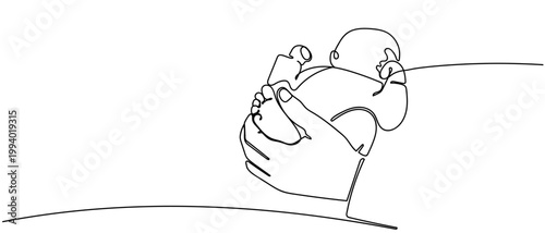 mother holding baby in Single continuous line drawing Editable stroke.