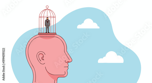 Trapped Mind Conceptual illustration of mental confinement and limitations