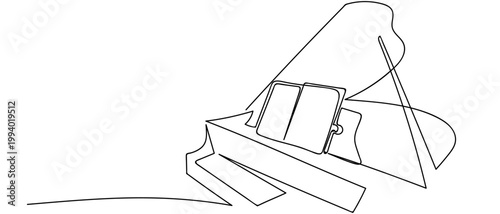 Piano and sheet music. in Single continuous line drawing Editable stroke.