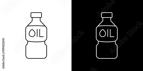 Vector outline icons of a bottle labeled OIL displayed on a white and black background for use in design projects
